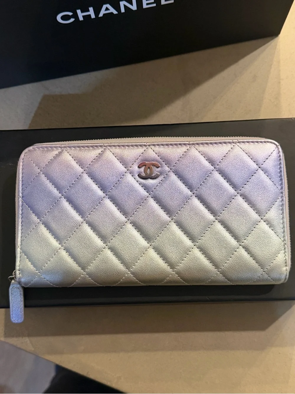 CHANEL | ✨NEW✨ Ombré Gradient Iridescent Quilted Zip Around Long Wallet